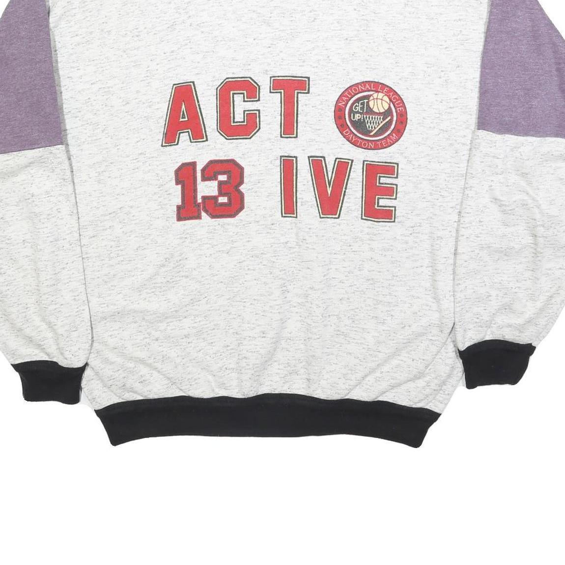 Mens White & Purple Active 13 Sweatshirt XL Crew Neck Casual Cotton Blend