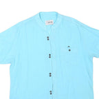 EFES Mens Blue Linen Blend Grandad Collar Shirt M Relaxed Summer Beachwear