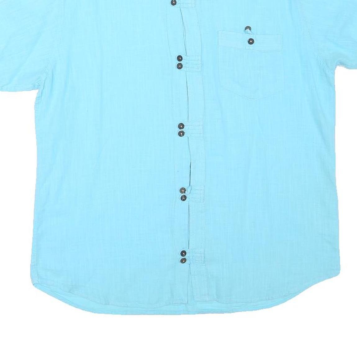 EFES Mens Blue Linen Blend Grandad Collar Shirt M Relaxed Summer Beachwear