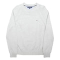 TOMMY HILFIGER Mens Grey Plain Jumper Crew Neck Basic Knit M Cotton Blend Casual