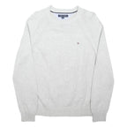 TOMMY HILFIGER Mens Grey Plain Jumper Crew Neck Basic Knit M Cotton Blend Casual