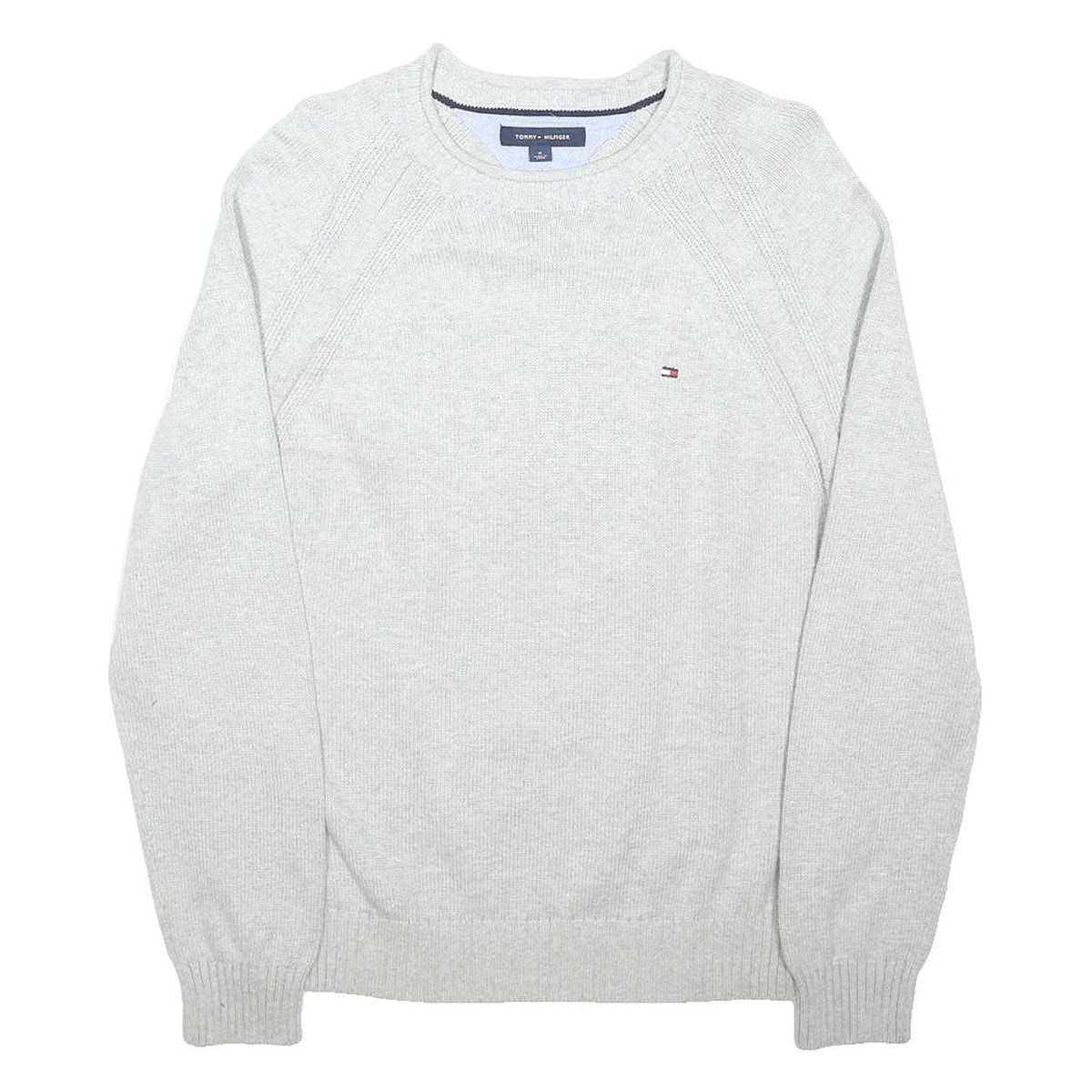 TOMMY HILFIGER Mens Grey Plain Jumper Crew Neck Basic Knit M Cotton Blend Casual