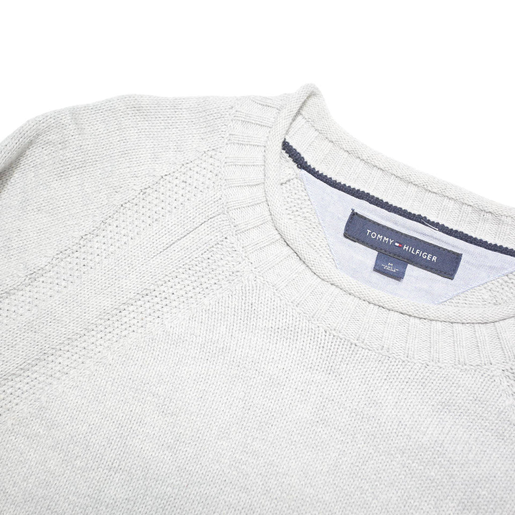 TOMMY HILFIGER Mens Grey Plain Jumper Crew Neck Basic Knit M Cotton Blend Casual