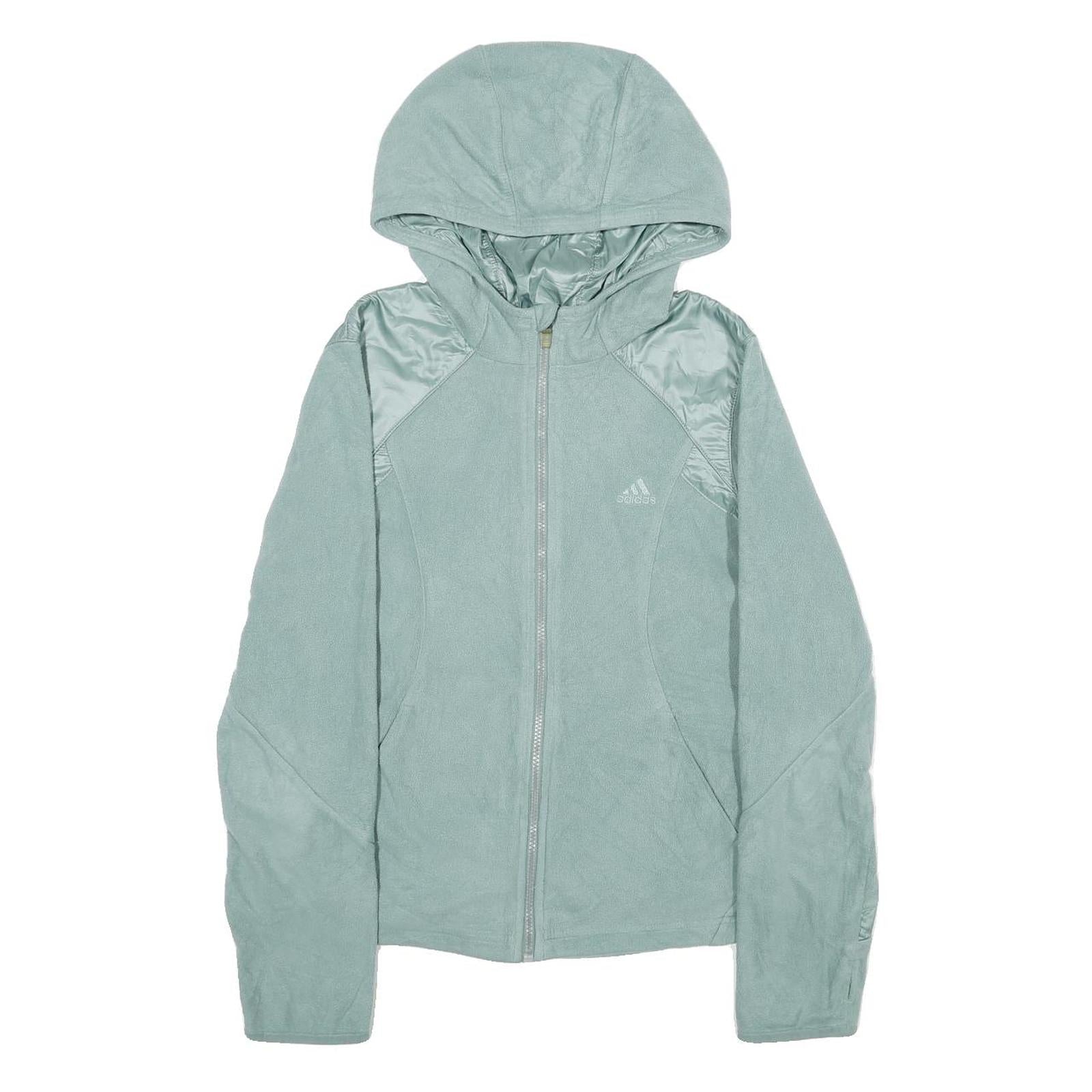 ADIDAS Womens Blue Zip Up Hoodie Jacket UK 14 Polyester Plain Hooded Sportswear