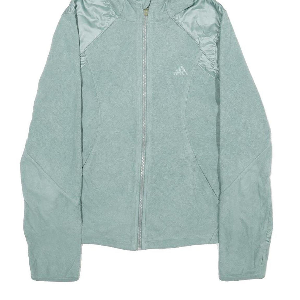ADIDAS Womens Blue Zip Up Hoodie Jacket UK 14 Polyester Plain Hooded Sportswear