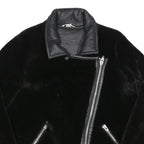 Womens Black Faux Fur Biker Jacket UK 10 Polyester Zip Plain Stylish Warm