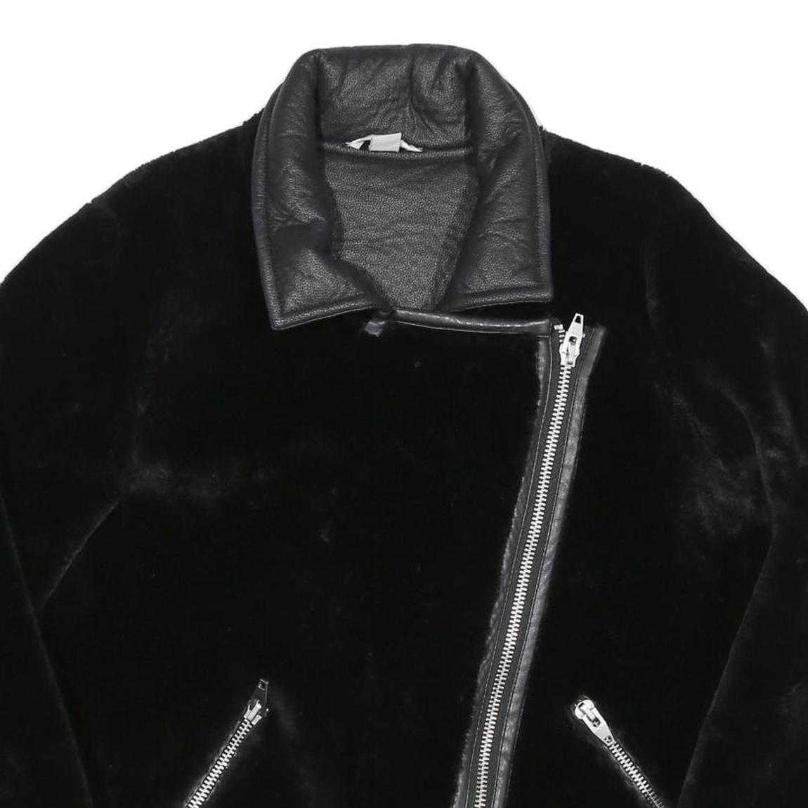 Womens Black Faux Fur Biker Jacket UK 10 Polyester Zip Plain Stylish Warm