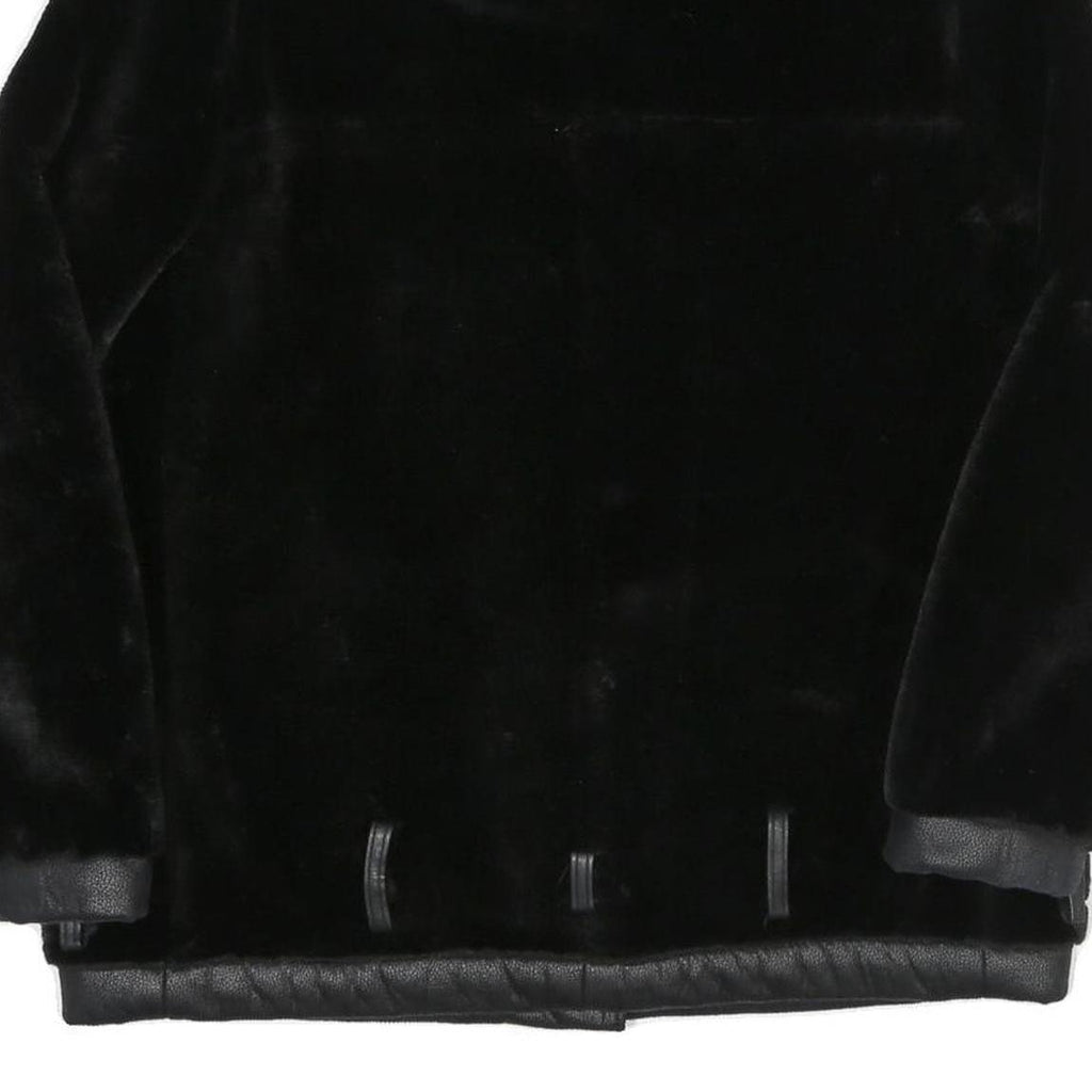 Womens Black Faux Fur Biker Jacket UK 10 Polyester Zip Plain Stylish Warm