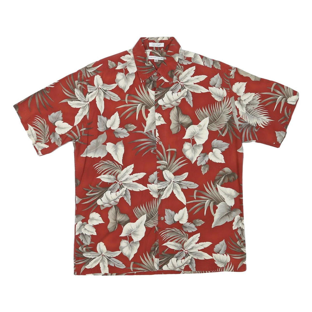 PIERRE CARDIN Mens Red White Leaf Floral Print Shirt M Cotton Blend Hawaiian