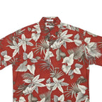 PIERRE CARDIN Mens Red White Leaf Floral Print Shirt M Cotton Blend Hawaiian