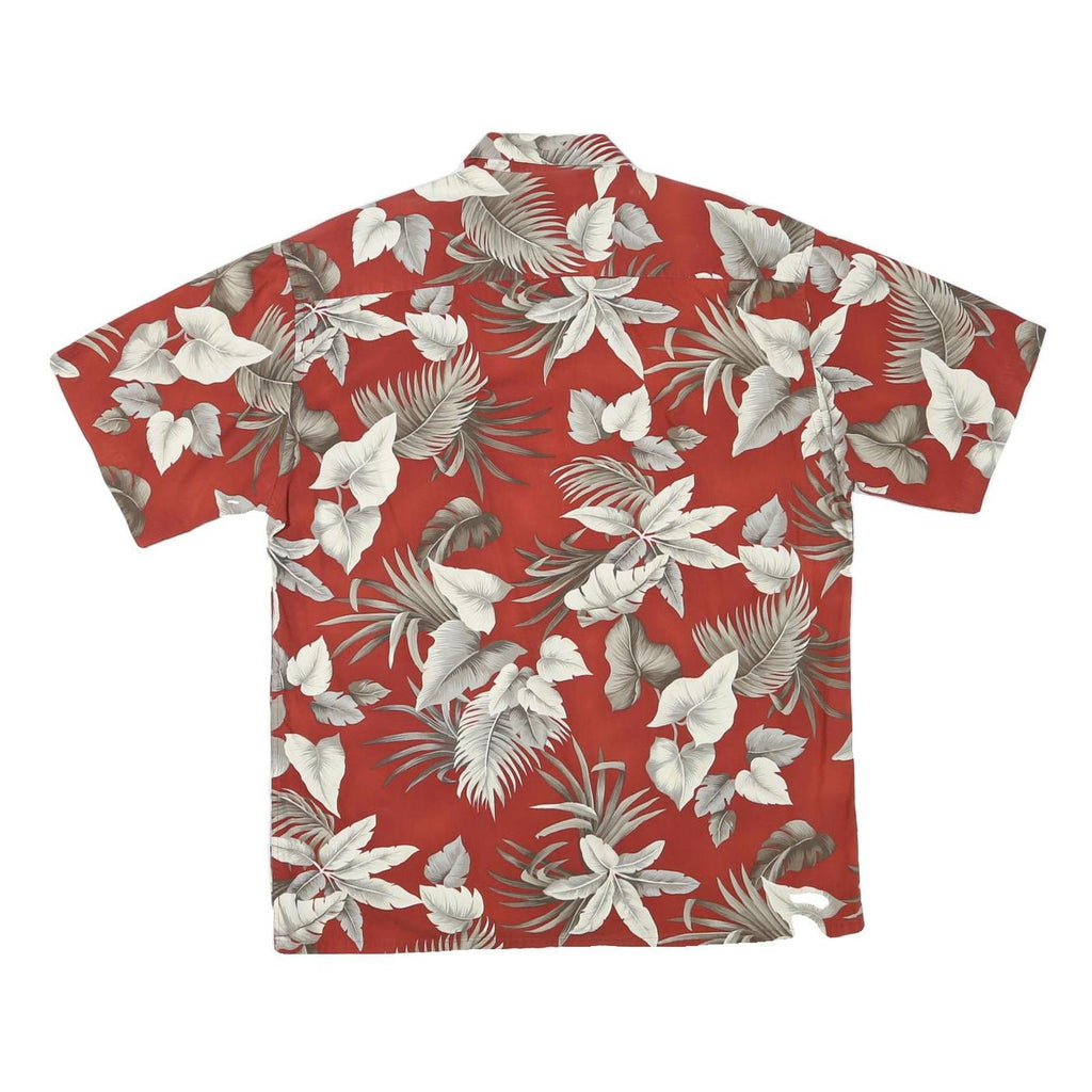 PIERRE CARDIN Mens Red White Leaf Floral Print Shirt M Cotton Blend Hawaiian