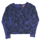 NIKE Womens Blue & Black Camouflage Crew Neck Sweatshirt S Cotton Blend