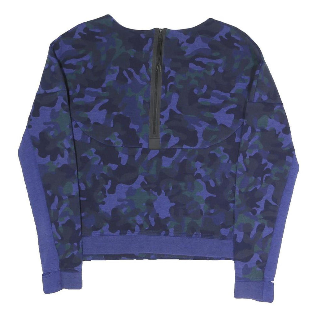 NIKE Womens Blue & Black Camouflage Crew Neck Sweatshirt S Cotton Blend