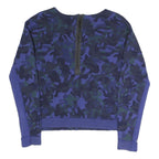 NIKE Womens Blue & Black Camouflage Crew Neck Sweatshirt S Cotton Blend
