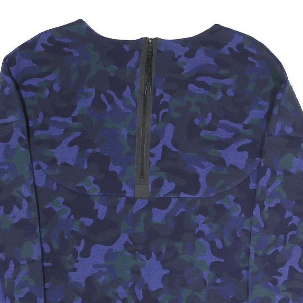 NIKE Womens Blue & Black Camouflage Crew Neck Sweatshirt S Cotton Blend