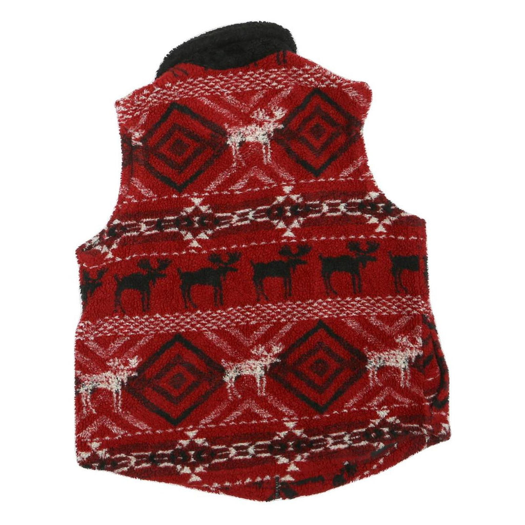 TRUE GRIT Womens Red Black & White Fleece Zip Jacket M Geometric Reindeer