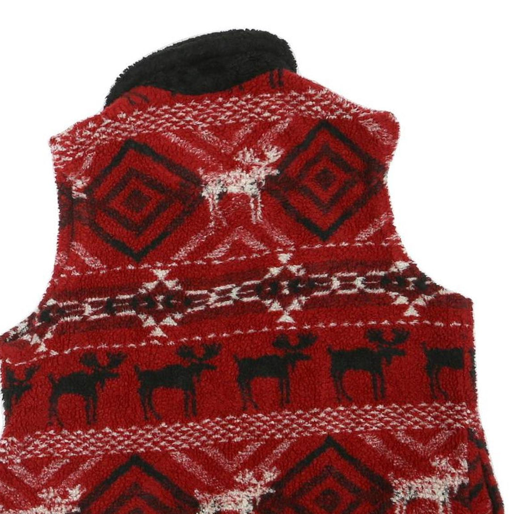 TRUE GRIT Womens Red Black & White Fleece Zip Jacket M Geometric Reindeer
