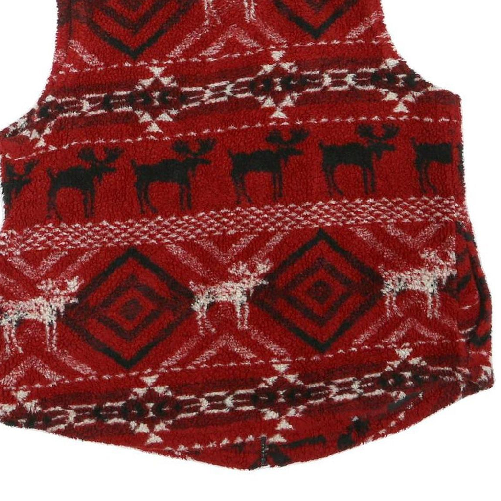 TRUE GRIT Womens Red Black & White Fleece Zip Jacket M Geometric Reindeer