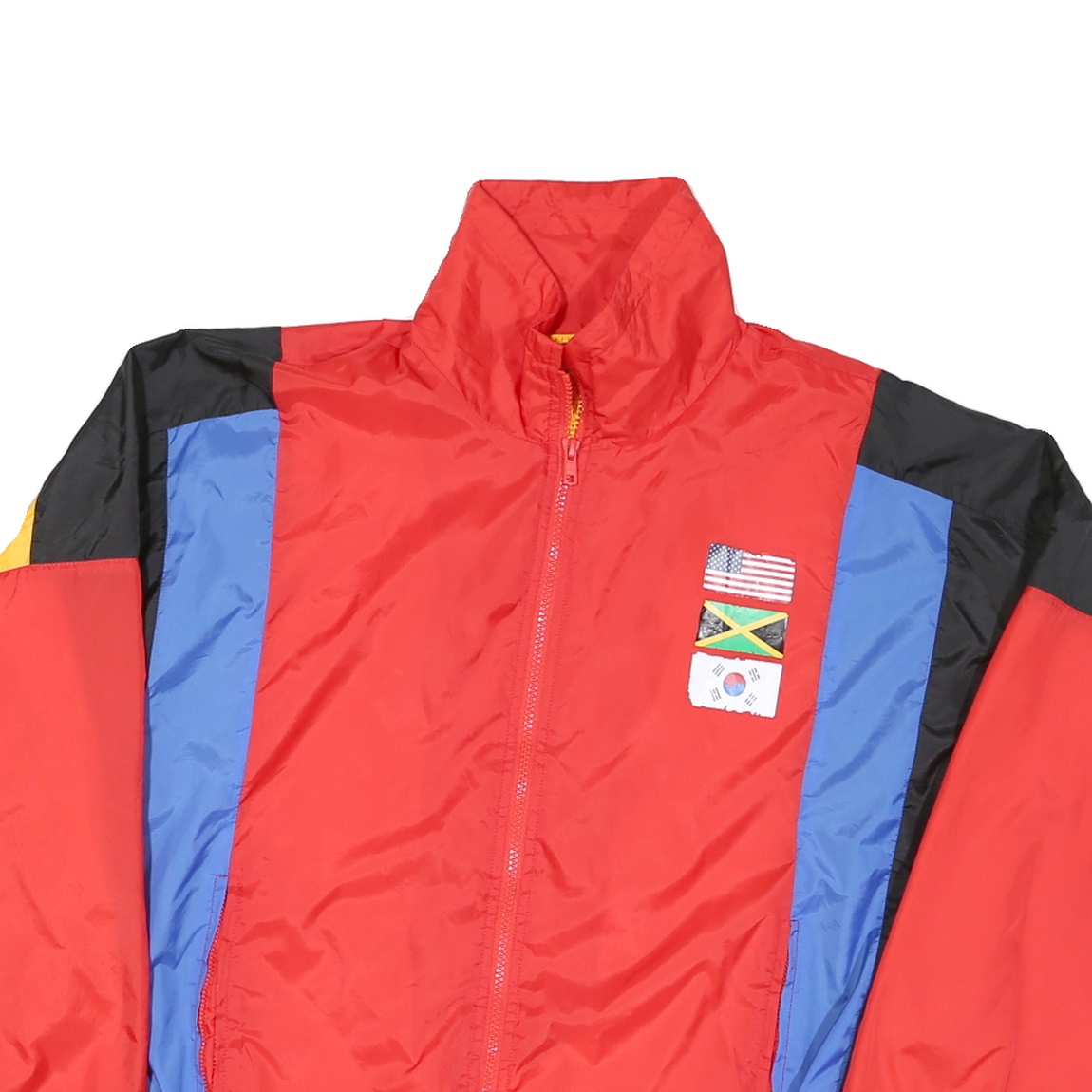 Mens Red & Blue Nylon Colourblock Jacket M Zip Casual Retro Lightweight