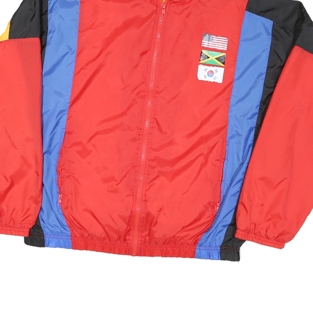 Mens Red & Blue Nylon Colourblock Jacket M Zip Casual Retro Lightweight