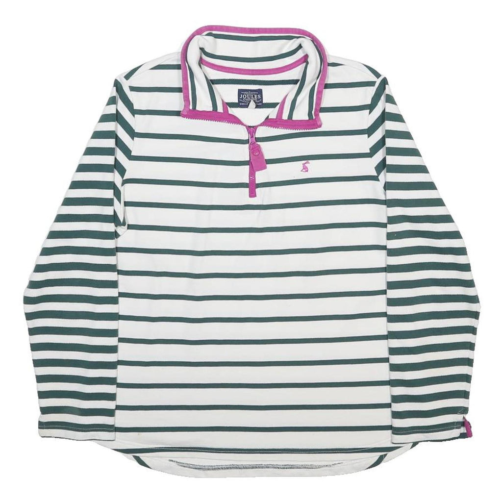 JOULES Womens White & Green Stripe Half Zip Sweatshirt UK 14 Cotton Blend