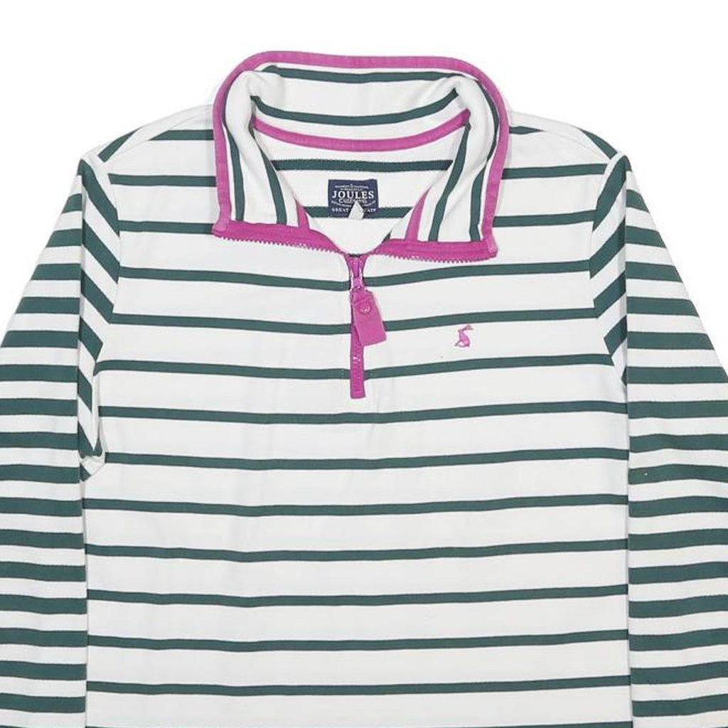 JOULES Womens White & Green Stripe Half Zip Sweatshirt UK 14 Cotton Blend