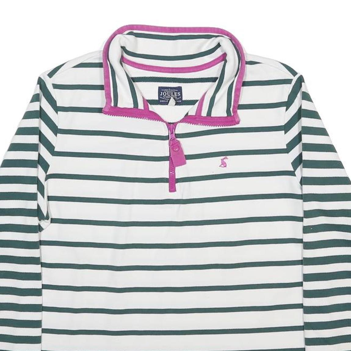JOULES Womens White & Green Stripe Half Zip Sweatshirt UK 14 Cotton Blend