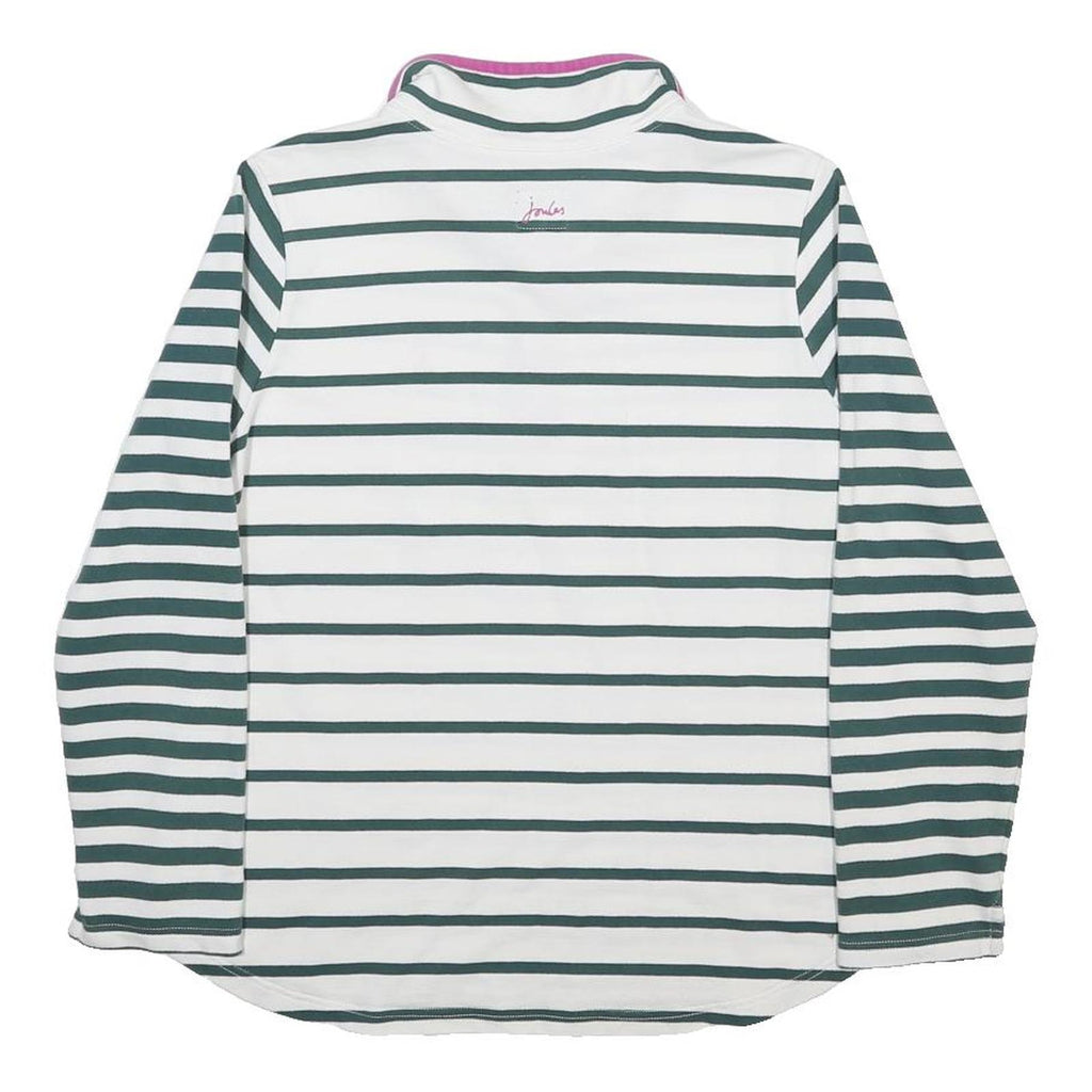 JOULES Womens White & Green Stripe Half Zip Sweatshirt UK 14 Cotton Blend