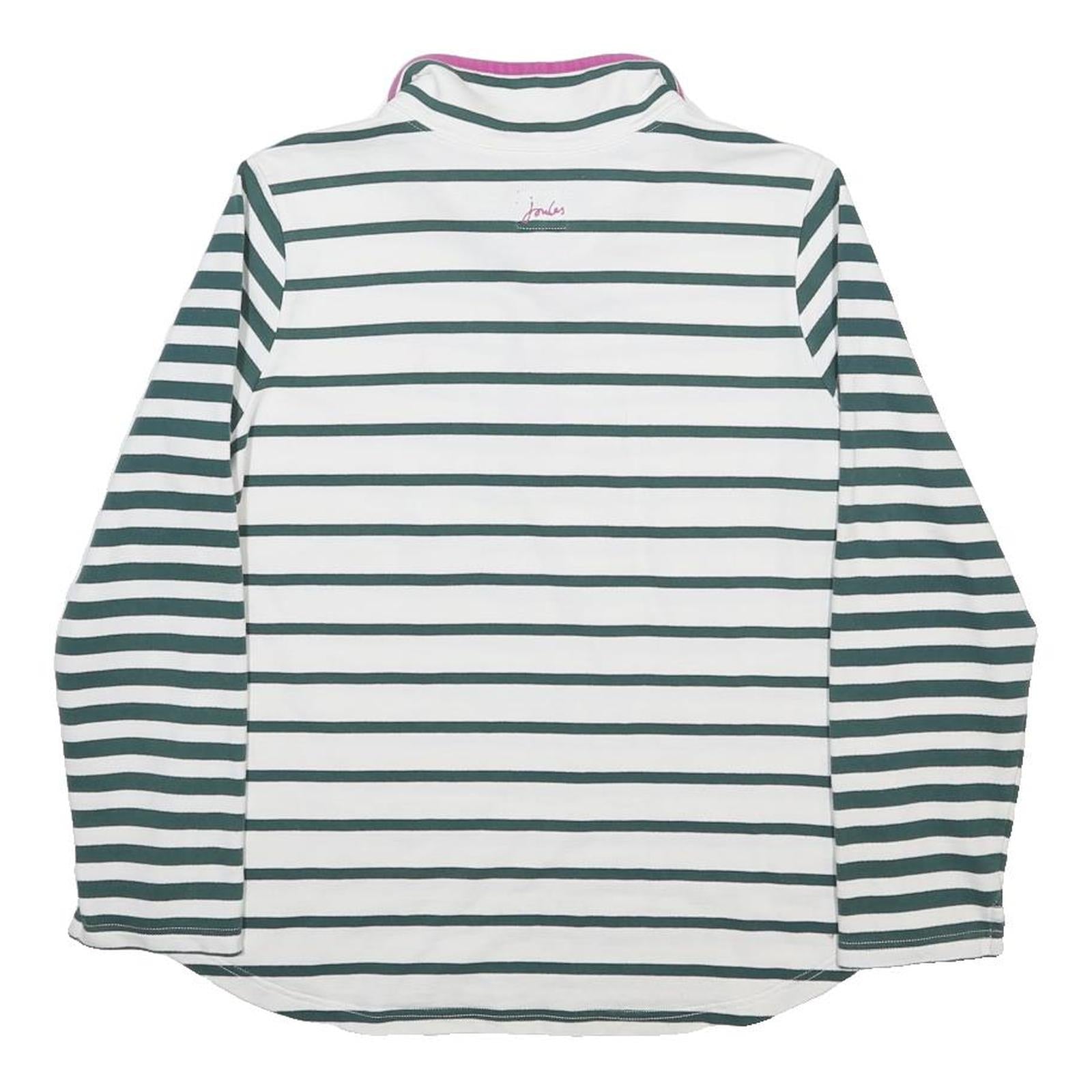 JOULES Womens White & Green Stripe Half Zip Sweatshirt UK 14 Cotton Blend