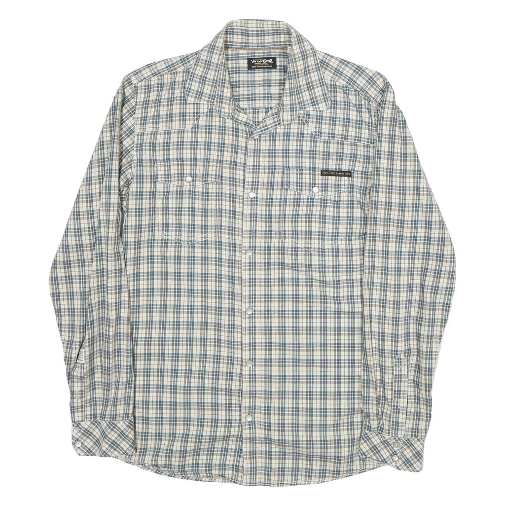 JACK AND JONES Mens Blue & White Checked Shirt M Casual Cotton Blend Long Sleeve