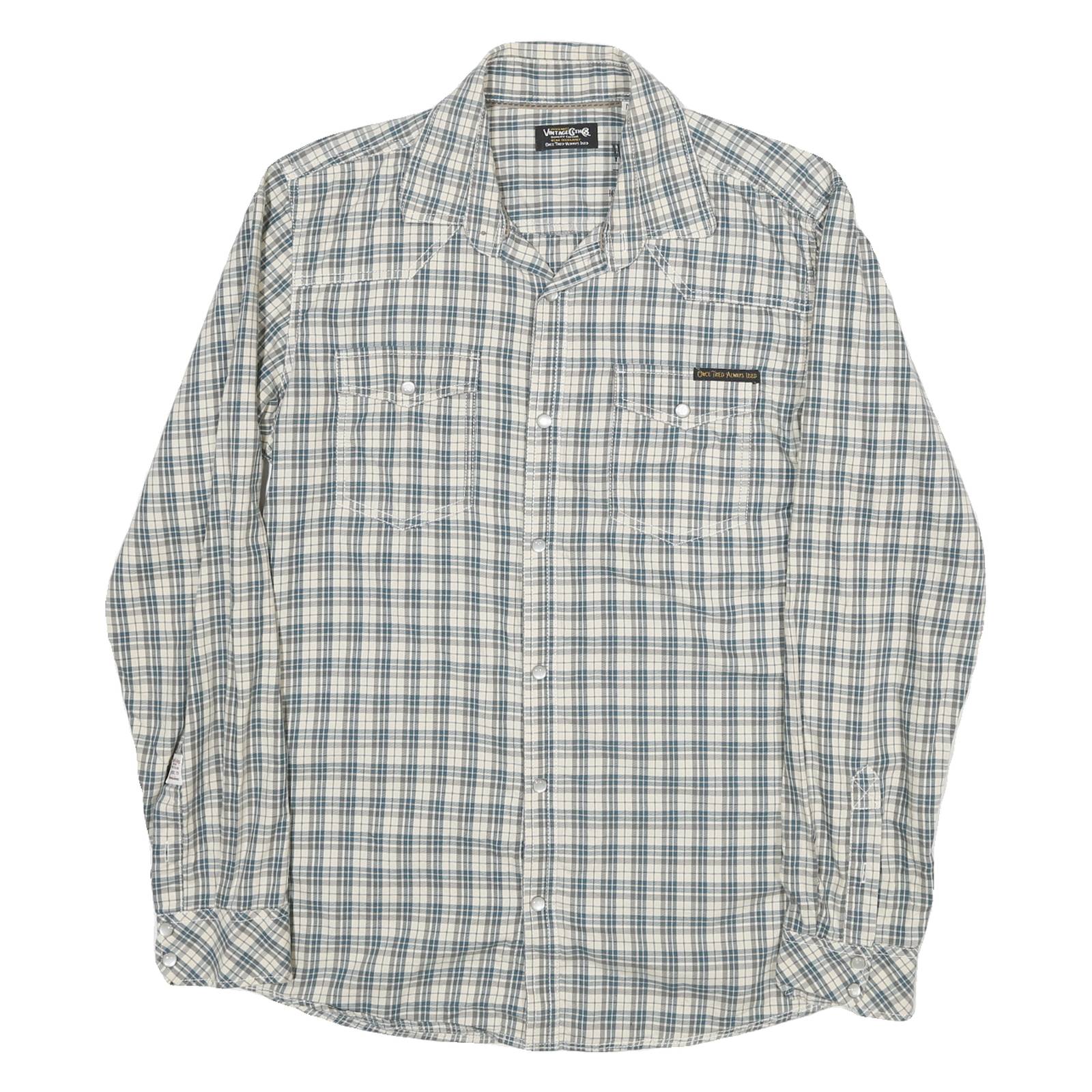 JACK AND JONES Mens Blue & White Checked Shirt M Casual Cotton Blend Long Sleeve