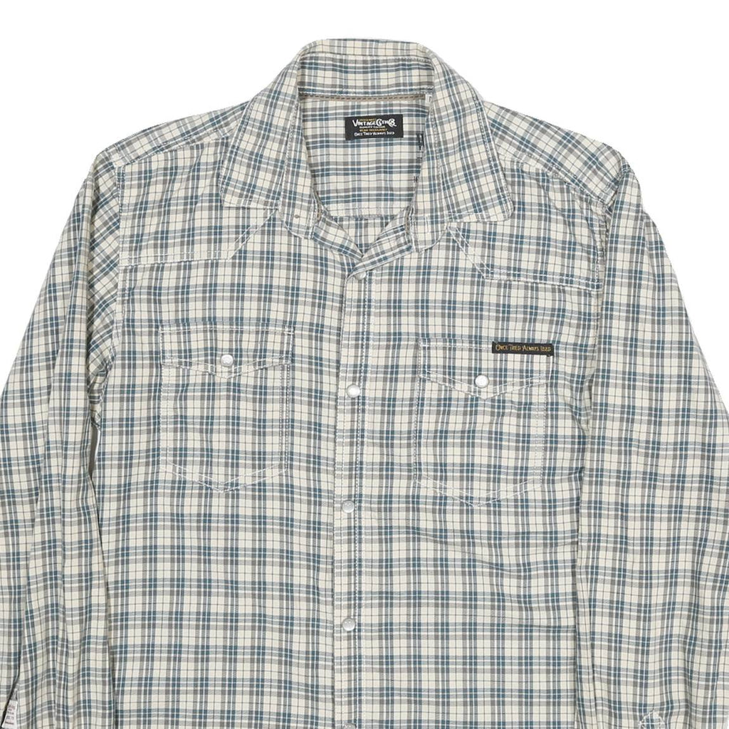 JACK AND JONES Mens Blue & White Checked Shirt M Casual Cotton Blend Long Sleeve