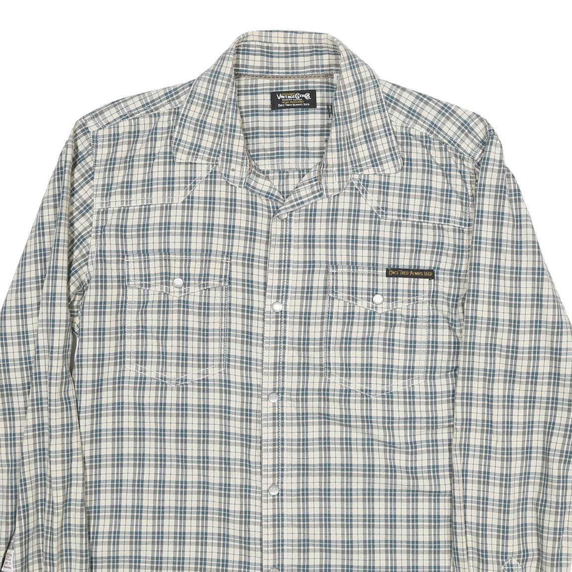 JACK AND JONES Mens Blue & White Checked Shirt M Casual Cotton Blend Long Sleeve