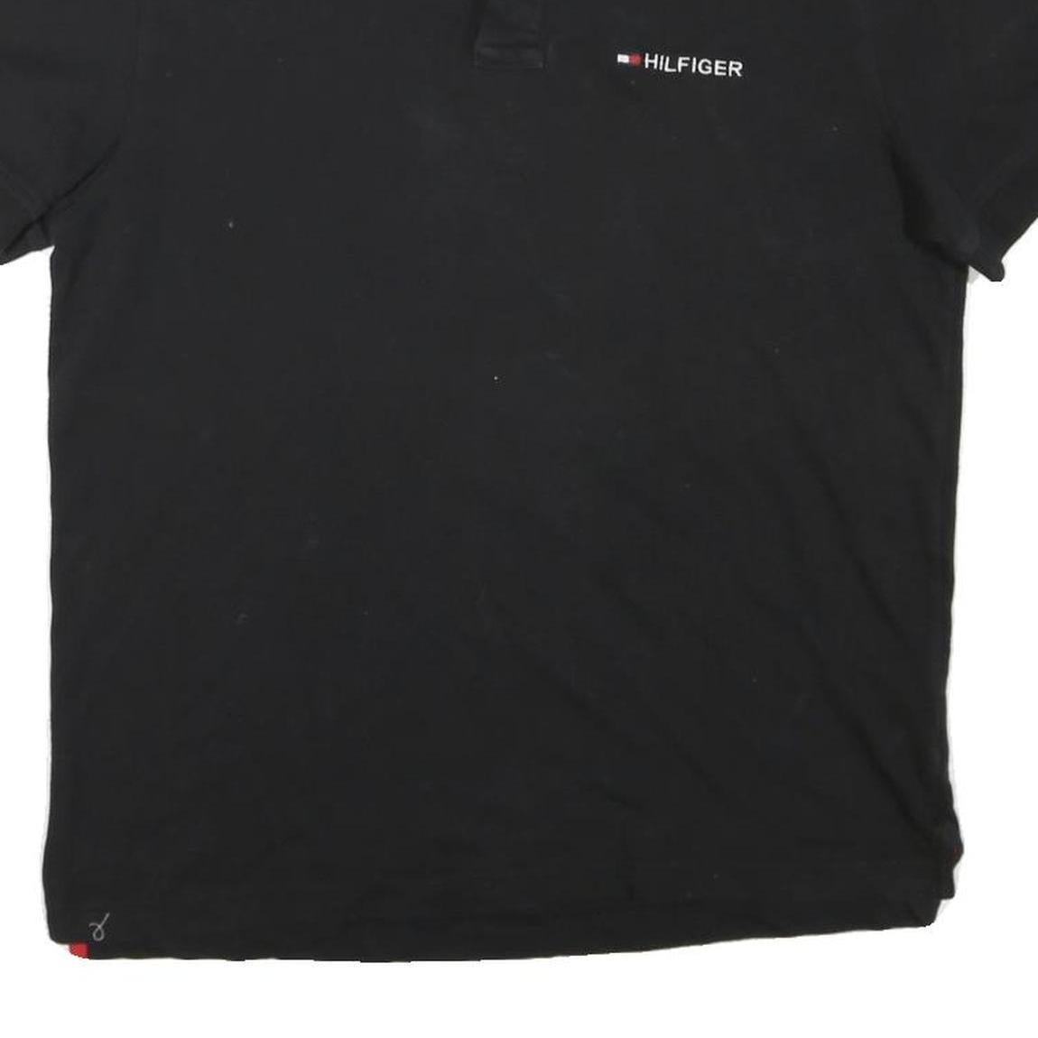 TOMMY HILFIGER Mens Black Short Sleeve Plain Polo Shirt M Classic Fit Logo