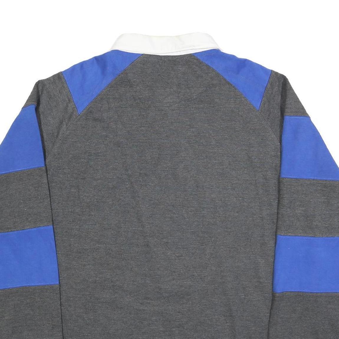 PENNANT Mens Grey & Blue Rugby Long Sleeve Plain XL Cotton Blend Polo Shirt