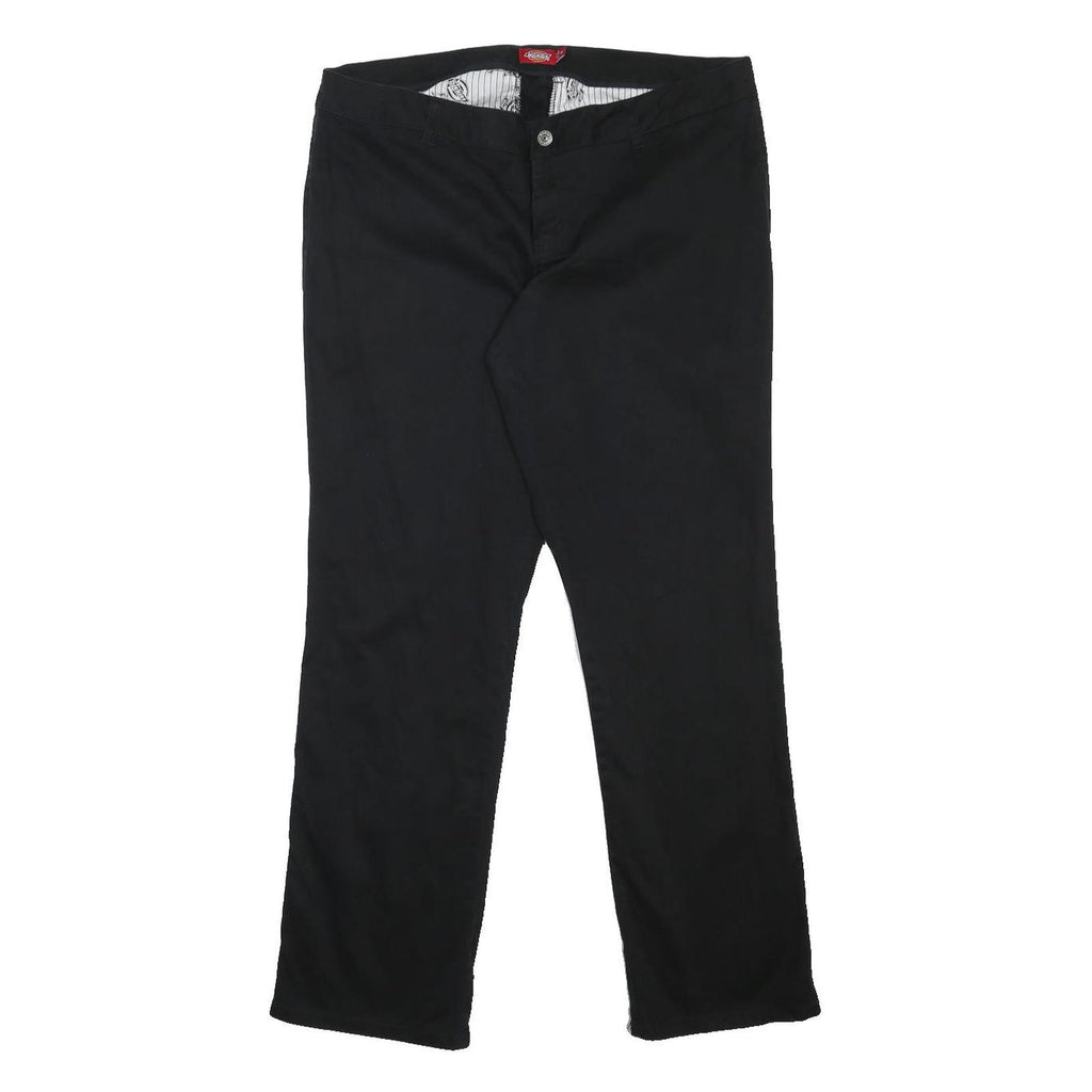DICKIES Womens Black Regular Fit Straight Leg Trousers W36 L30 Cotton Blend Zip