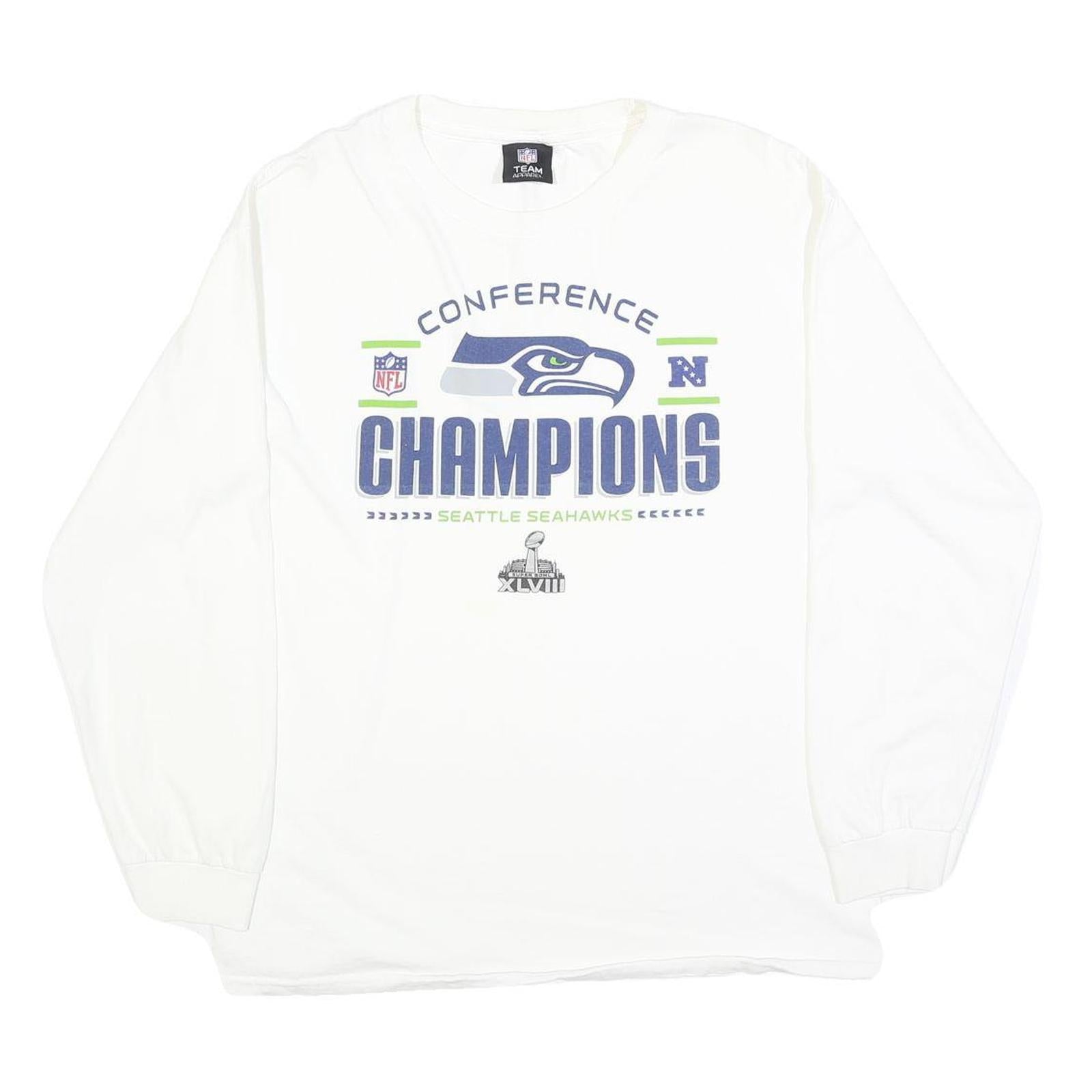 NFL Mens White Seahawks Conference Champions Long Sleeve Crew Neck T-Shirt L NFL