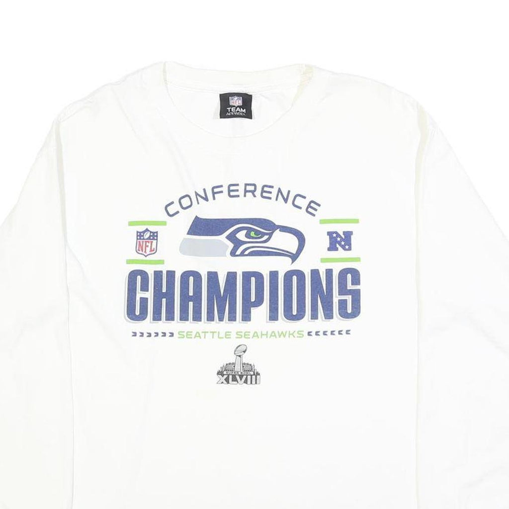 NFL Mens White Seahawks Conference Champions Long Sleeve Crew Neck T-Shirt L NFL