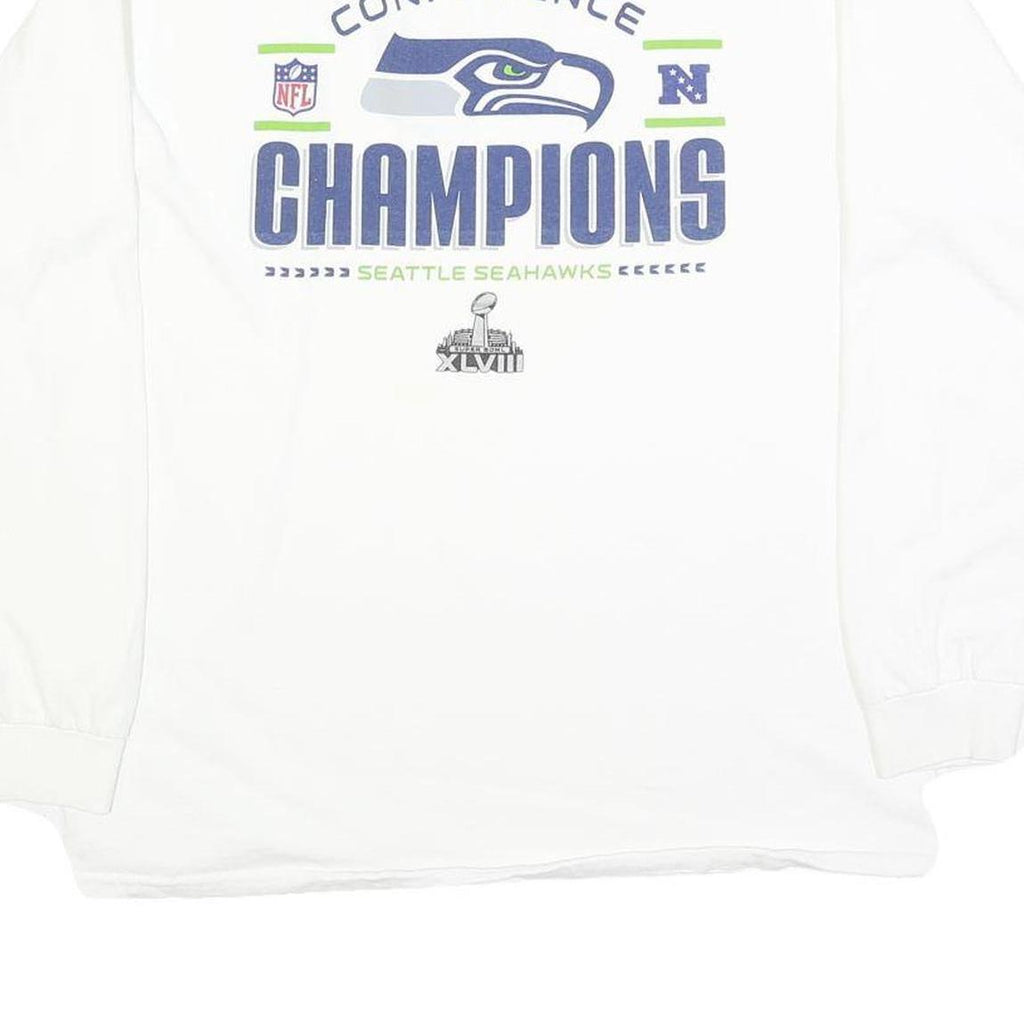 NFL Mens White Seahawks Conference Champions Long Sleeve Crew Neck T-Shirt L NFL