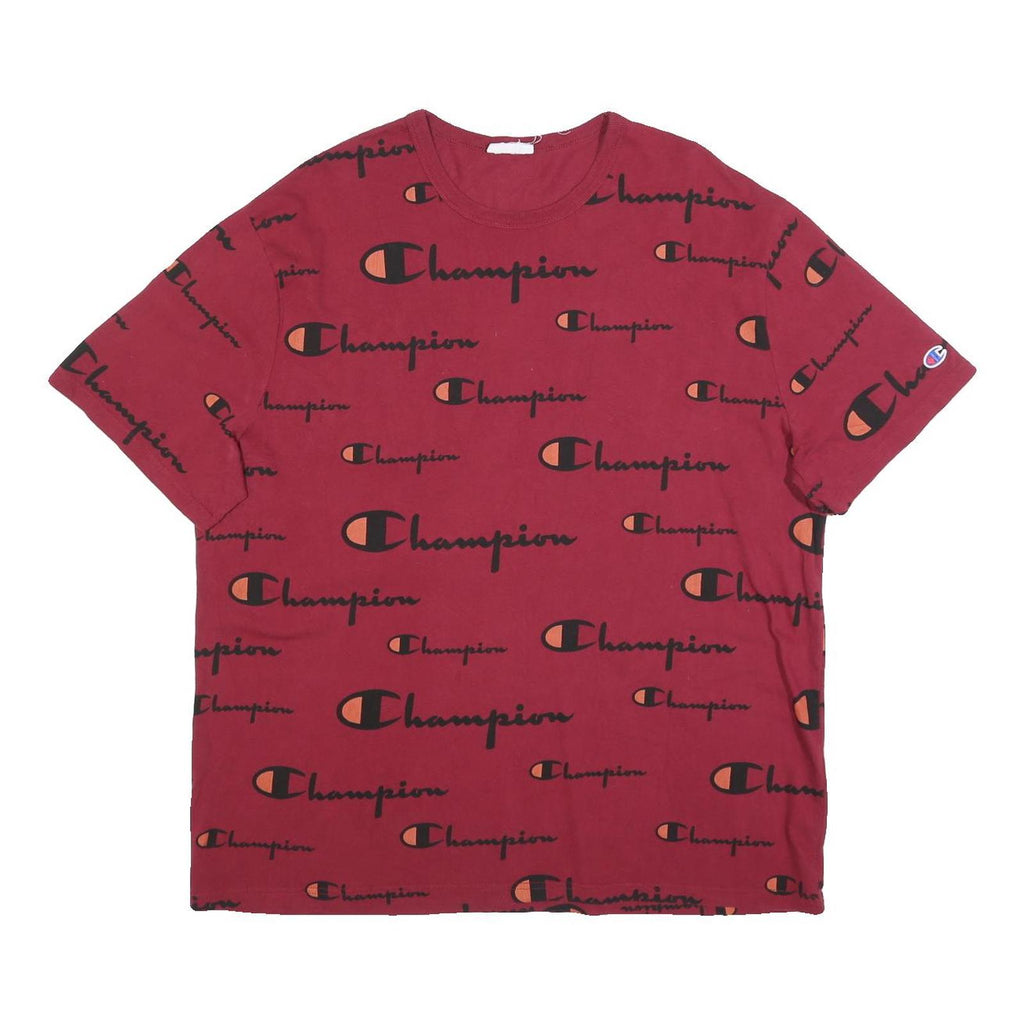 CHAMPION Mens Red & Orange Graphic T-Shirt XL Short Sleeve Crew Neck Logo Print