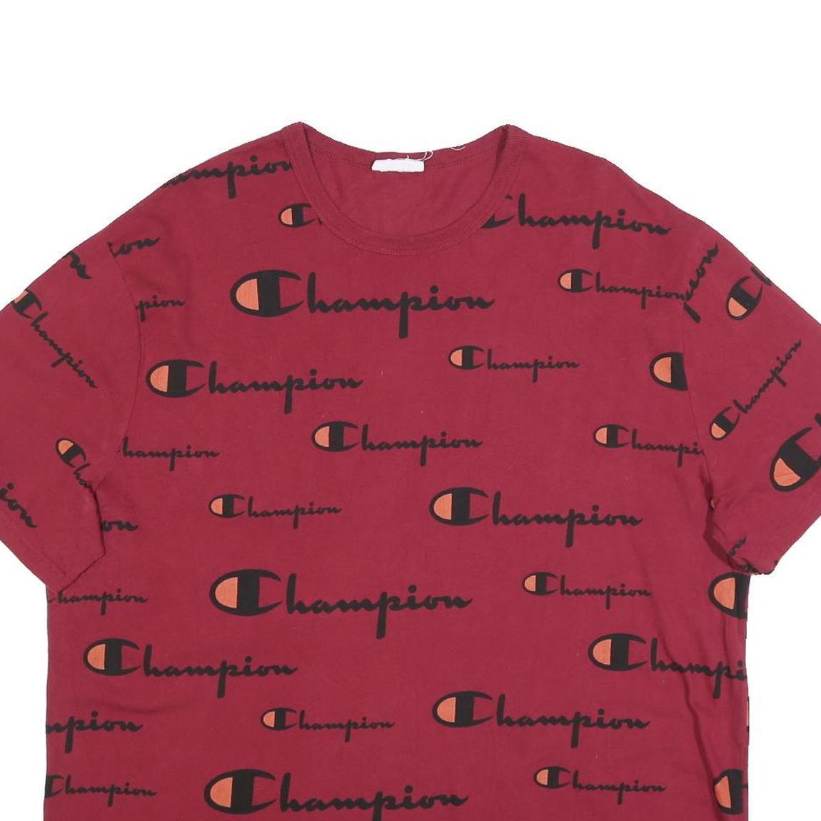 CHAMPION Mens Red & Orange Graphic T-Shirt XL Short Sleeve Crew Neck Logo Print