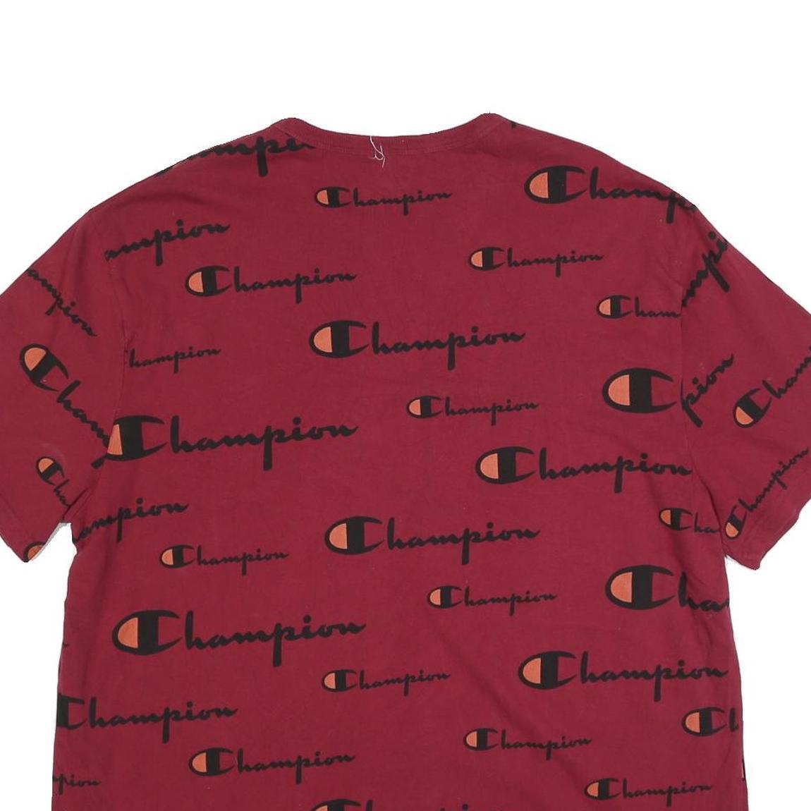 CHAMPION Mens Red & Orange Graphic T-Shirt XL Short Sleeve Crew Neck Logo Print