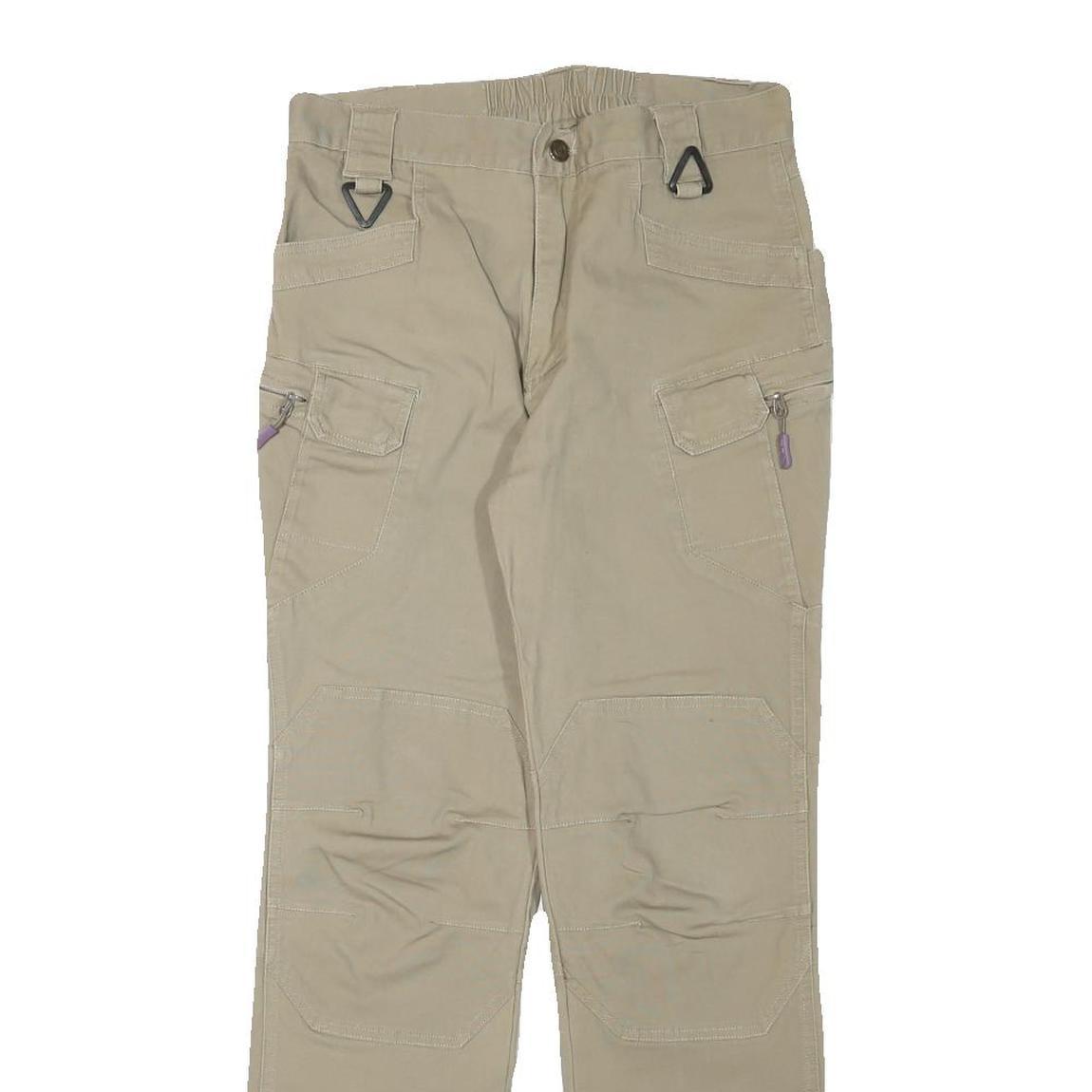 THE HERMIT Mens Cotton Blend Beige Regular Fit Straight Leg Trousers W29 L28