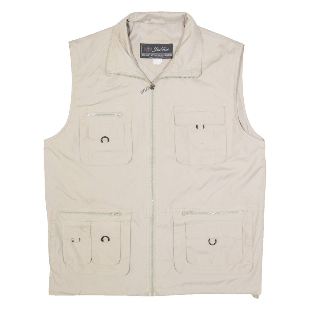 JIN TAN Utility Mens Gilet Beige L