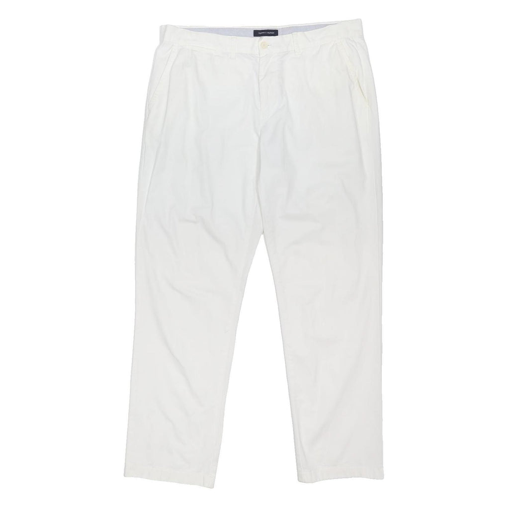 TOMMY HILFIGER Mens Cotton Blend White Regular Fit Trousers W38 L32 Casual