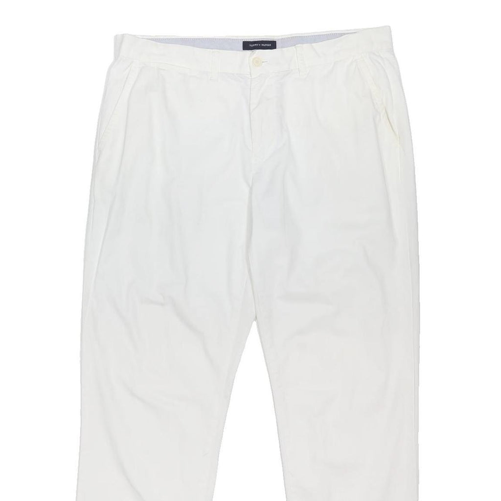 TOMMY HILFIGER Mens Cotton Blend White Regular Fit Trousers W38 L32 Casual