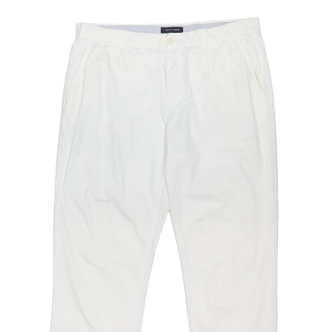 TOMMY HILFIGER Mens Cotton Blend White Regular Fit Trousers W38 L32 Casual