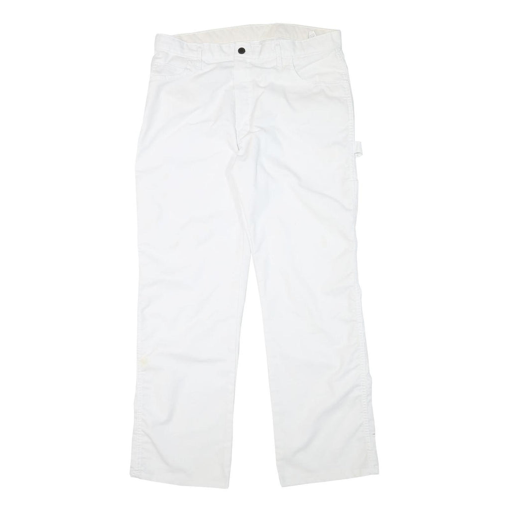 DICKIES Mens White Regular Fit Straight Leg Trousers W34 L31 Cotton Blend