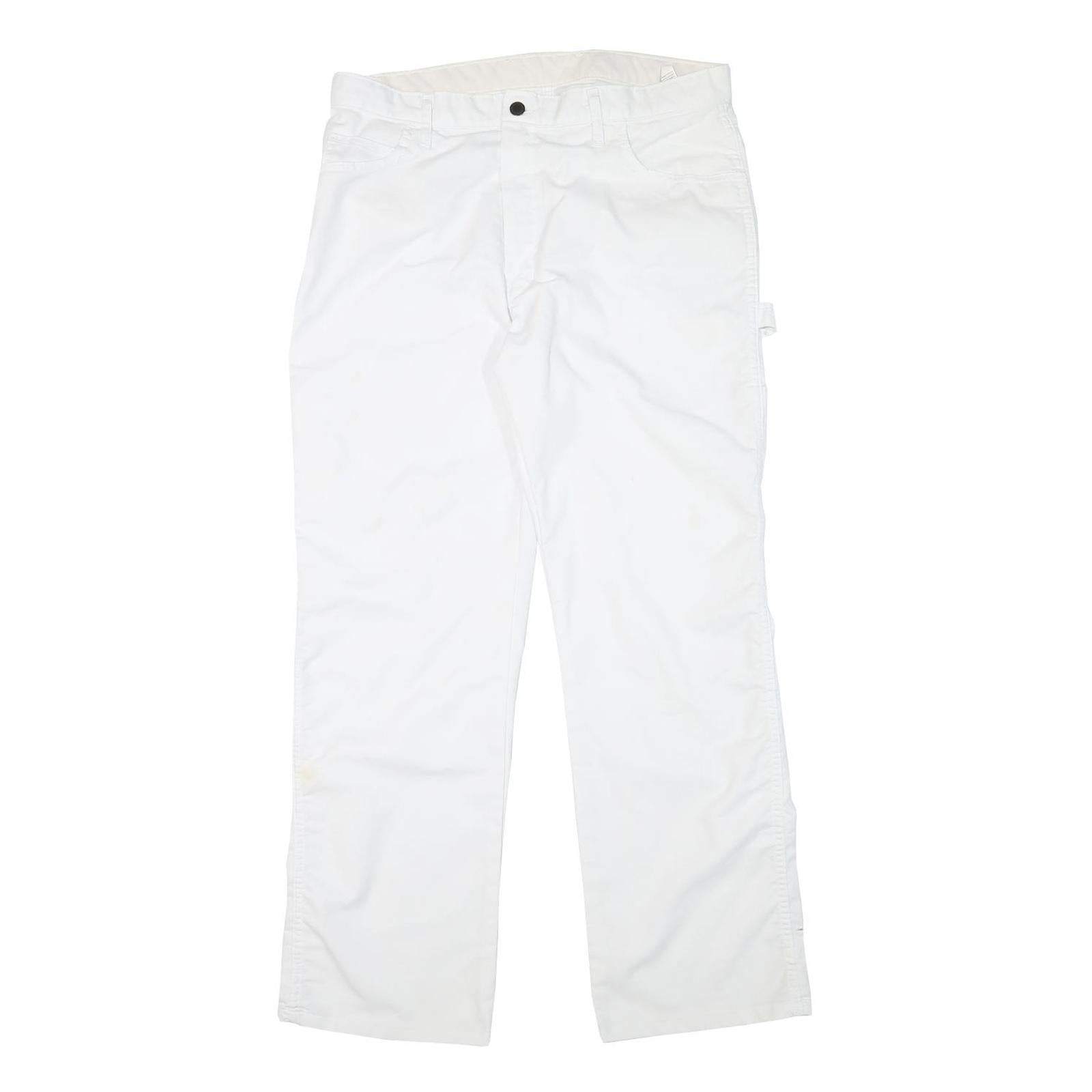 DICKIES Mens White Regular Fit Straight Leg Trousers W34 L31 Cotton Blend