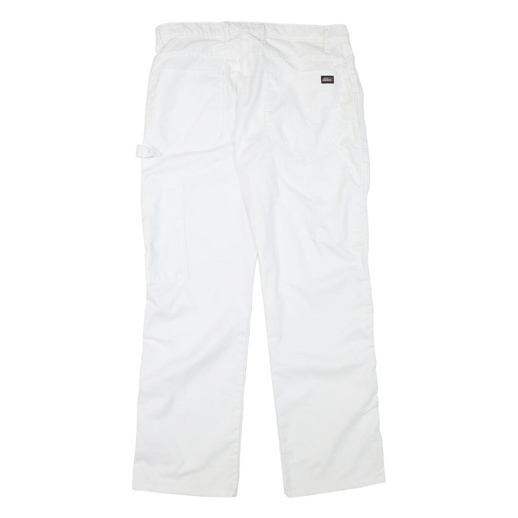 DICKIES Mens White Regular Fit Straight Leg Trousers W34 L31 Cotton Blend
